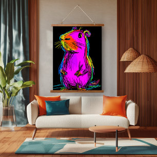 Neon Pop Art Capibara: Levendig en Eigenzinnig Hangend Wandkleed