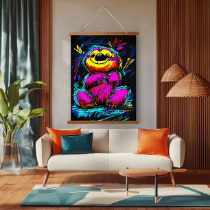 Neon Pop Art Luiaard: Leuke en Kleurrijke Kunst Hangend Wandkleed