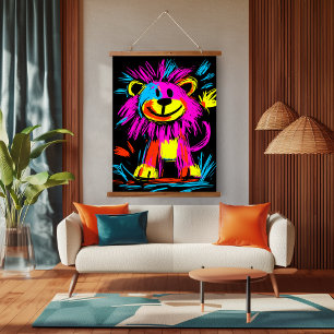 Neon Pop Art Moderne Leeuw: Levendig en Speels Hangend Wandkleed
