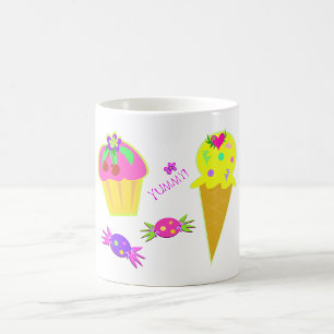 Neon Pop Art Zoete Snoepjes Cupcake en Ijs Koffiemok
