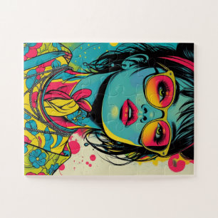 Neon Pop Diva Portrait – Bold & Vibrant Retro Art Legpuzzel