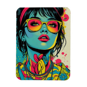 Neon Pop Diva Portrait – Bold & Vibrant Retro Art Magneet