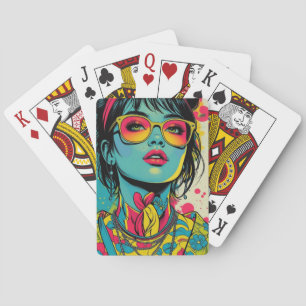 Neon Pop Diva Portrait – Bold & Vibrant Retro Art Pokerkaarten