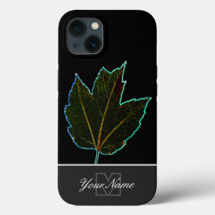 Neon-Pop-Kunst blad veins macro met Monogram! iPhone 13 Hoesje