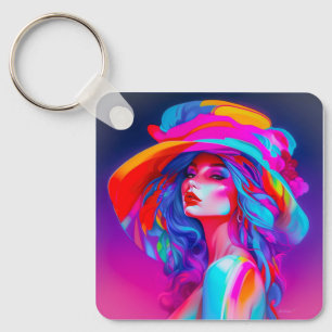 Neon Pop kunstportret Sleutelhanger