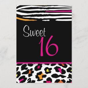 Neon Poster de animal Sweet 16 Invitation