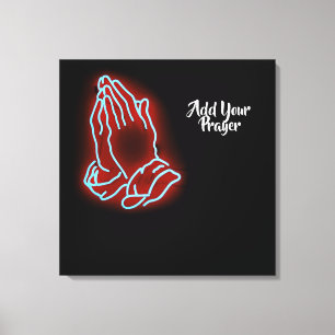Neon Praying Hands personaliseren of aanpassen Canvas Afdruk
