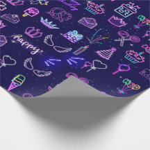 Neon Prinses Verjaardags Inpakpapier