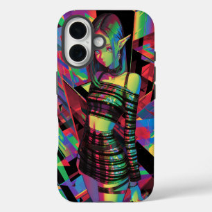 Neon Prism Elf - Glitter Stripes, Cyber Disco Glow iPhone 16 Hoesje