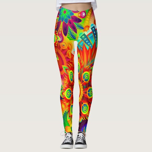 Neon Psychedelic Abstract Cool Cute Fractal Leggings (Voorkant)