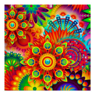 Neon Psychedelic Abstract Cool Cute Fractal Perfect Poster
