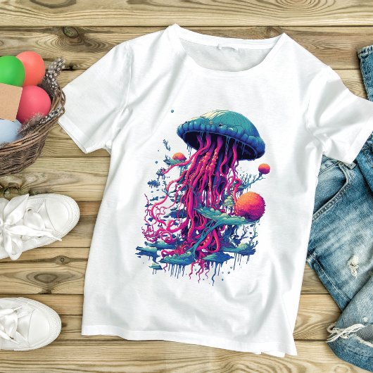 Neon Psychedelic Jellyfish: Levendige Aquatic Rhap T-shirt