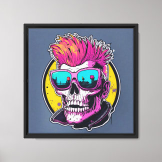 Neon Punk Schedel Uitgerekt Canvas Print