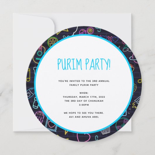 Neon Purim Kaart (Voorkant)