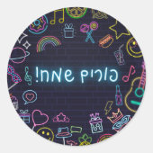 Neon Purim Ronde Sticker (Voorkant)