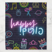 Neon Purim Wijn Etiket (Enkel label)