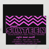 Neon Purple et Black Chevron Sweet 16 Invitation (Devant / Derrière)