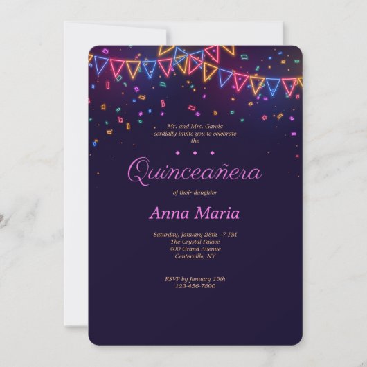 Neon Quinceañera Invitation (Devant)