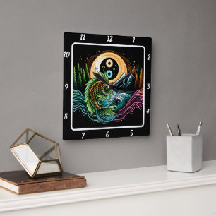 Neon Radiant Koi Gold Vis Rust Vierkante Klok