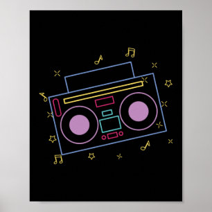 Neon Radio Ghettoblaster Boombox 80-90 jaar Poster