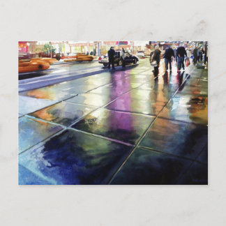 "Neon Rain" New York Waterverf Briefkaart