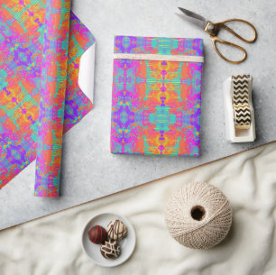 Neon Rainbow Abstract Inkblot Paint Wrapping Paper Cadeaupapier