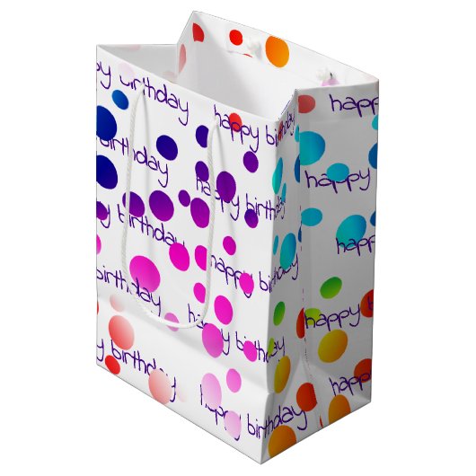 Neon Rainbow Birthday Polka Dots Medium Cadeauzakje (Voorkant Gekanteld)