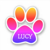 Neon Rainbow Dog Paw Print With Name Sticker (Voorkant)