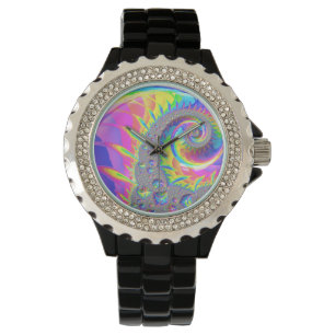 Neon Rainbow Fractal Horloge