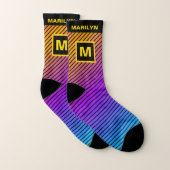 Neon Rainbow Gradient Stripes Naam en Monogram Sokken (Paar)