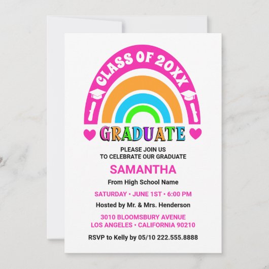 Neon Rainbow Graduation Party Invitations (Devant)