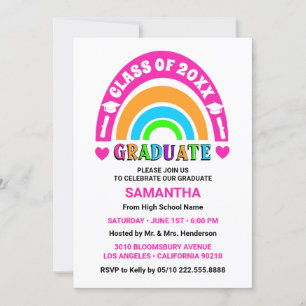 Neon Rainbow Graduation Party Uitnodigingen