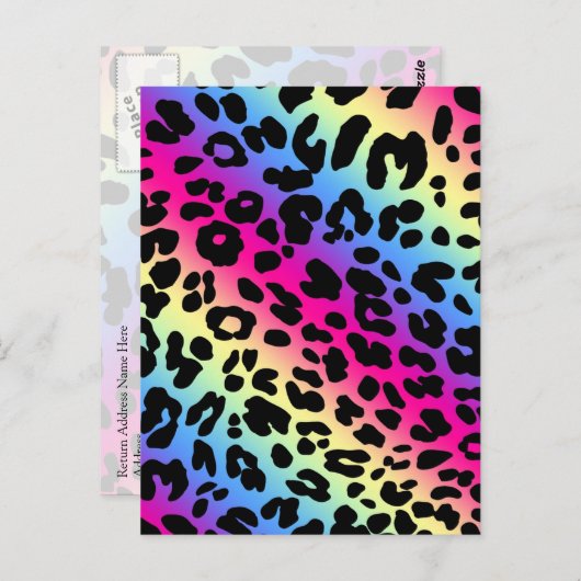 Neon Rainbow Leopard Pattern Print Briefkaart (Voorkant / Achterkant)