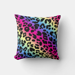 Neon Rainbow Leopard Pattern Print Kussen