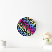 Neon Rainbow Leopard Pattern Print Ronde Klok (Huis)