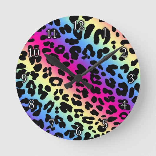 Neon Rainbow Leopard Pattern Print Ronde Klok (Voorkant)