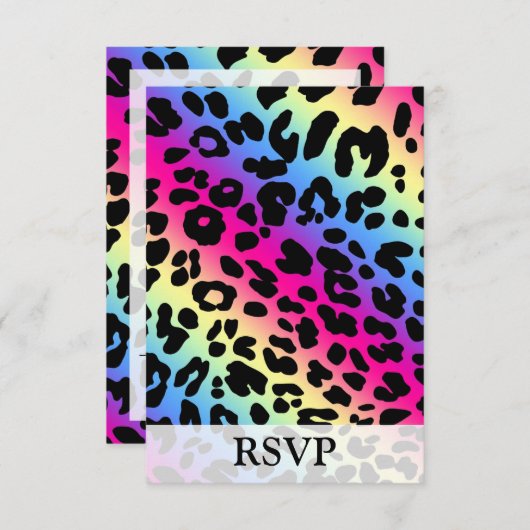 Neon Rainbow Leopard Pattern Print RSVP Kaartje (Voorkant / Achterkant)
