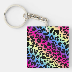 Neon Rainbow Leopard Pattern Print Sleutelhanger