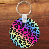 Neon Rainbow Leopard Pattern Print Sleutelhanger (Voorkant)