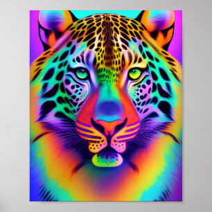 Neon Rainbow Leopard Poster