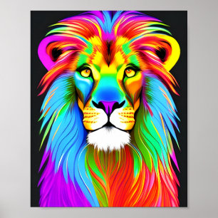 Neon Rainbow Lion Poster