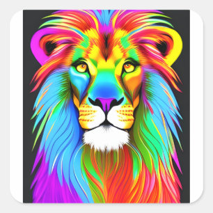 Neon Rainbow Lion Vierkante Sticker