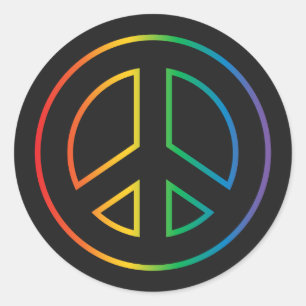 Neon Rainbow Peace Sign Ronde Sticker
