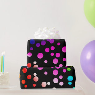 Neon Rainbow Polka Dots on Black Cadeaupapier