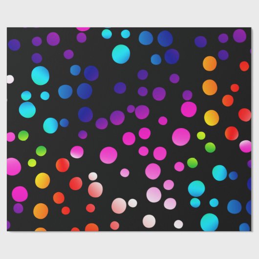 Neon Rainbow Polka Dots on Black Cadeaupapier (Vlak)