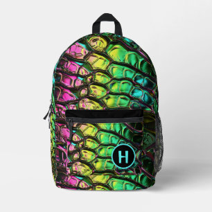 Neon Rainbow Reptile Snake Monogram Bedrukte Rugzak