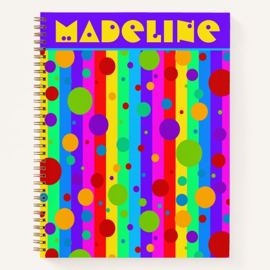 Neon Rainbow Stripe en Polka Dot Custom Notitieboek (Voorkant)