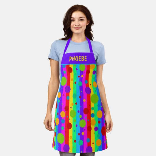 Neon Rainbow Stripe en Polka Dot Custom Schort (Gedragen)