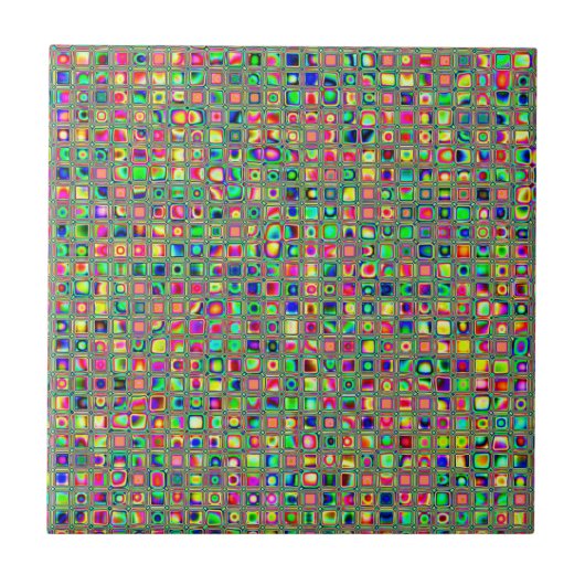 Neon Rainbow Textured Mosaic Tiles Pattern Tegeltje (Voorkant)