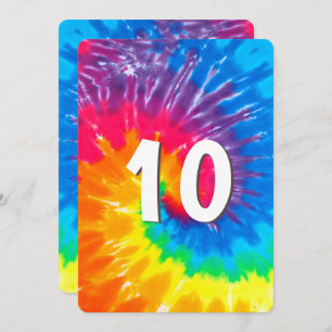 Neon Rainbow Tie Dye 10th Birthday Invitation Kaart